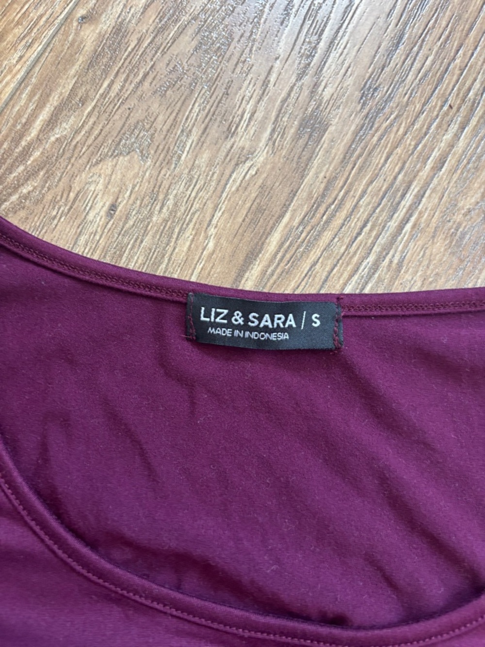 Liz & Sara Long-Sleeve Scoop Neck Peplum Top - Wine size S - Picture 3 of 5